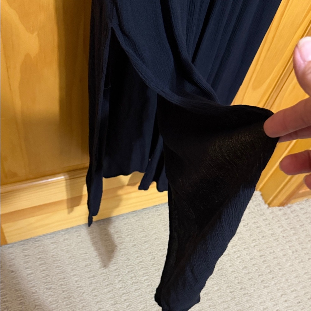 Kona Sol Black Sleeveless Open Front Swim Coverup Maxi w/ Drawstring Waist, L/XL - Picture 5 of 9